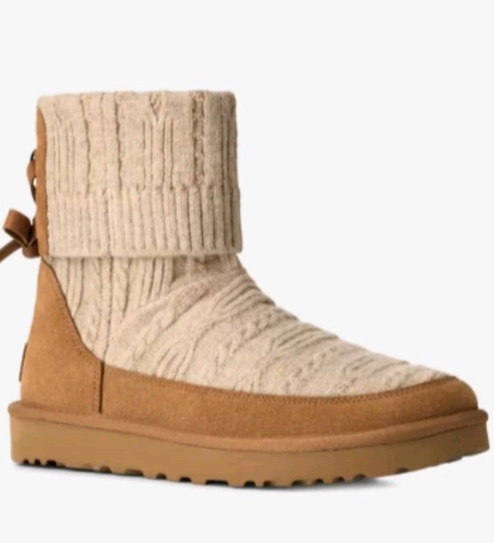 Women’s UGG Classic Mini Cabelle Chestnut Suede/Knit Boot Sz 8.0 UntouchedNewBox