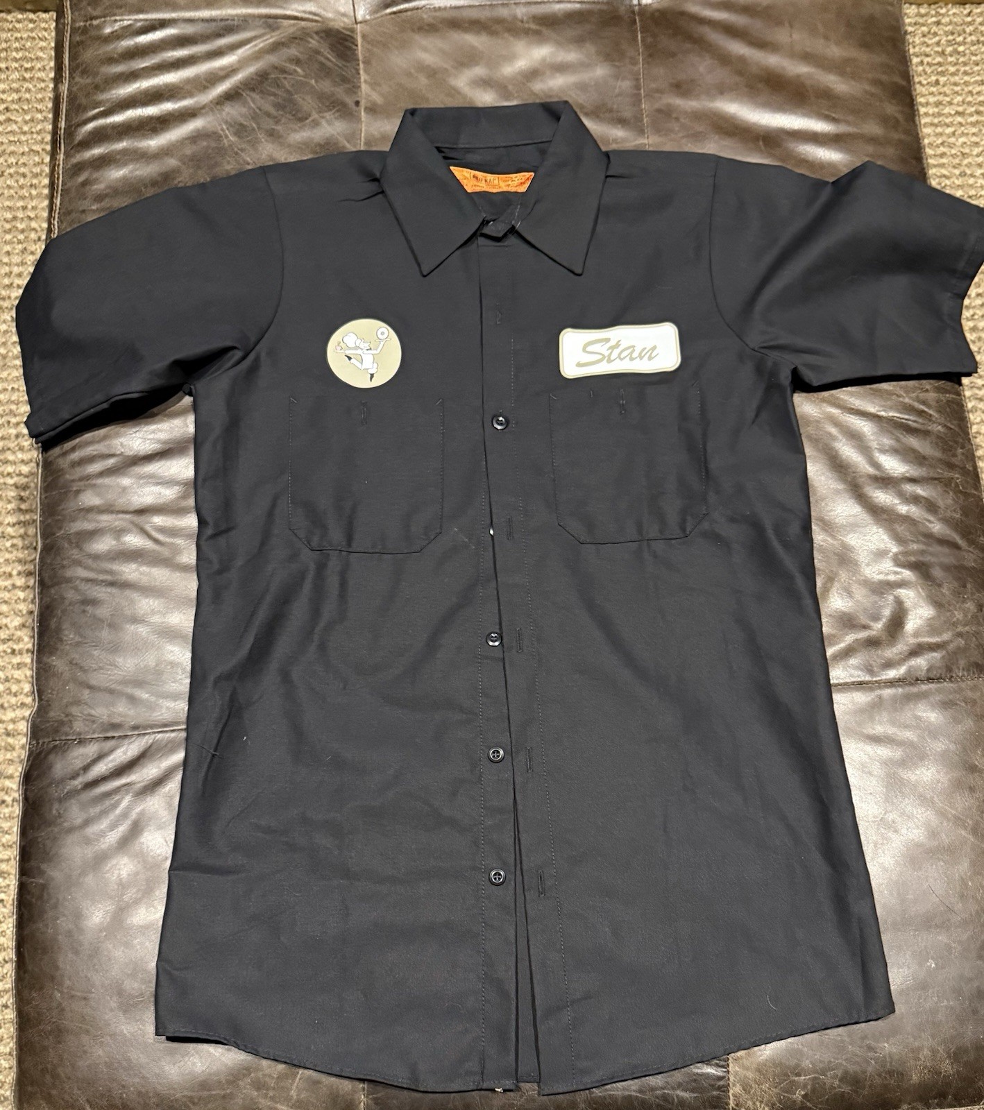 Red Kap Stan’s Donuts & Coffee Work Shirt Black Short Sleeve Name Patch Stan S
