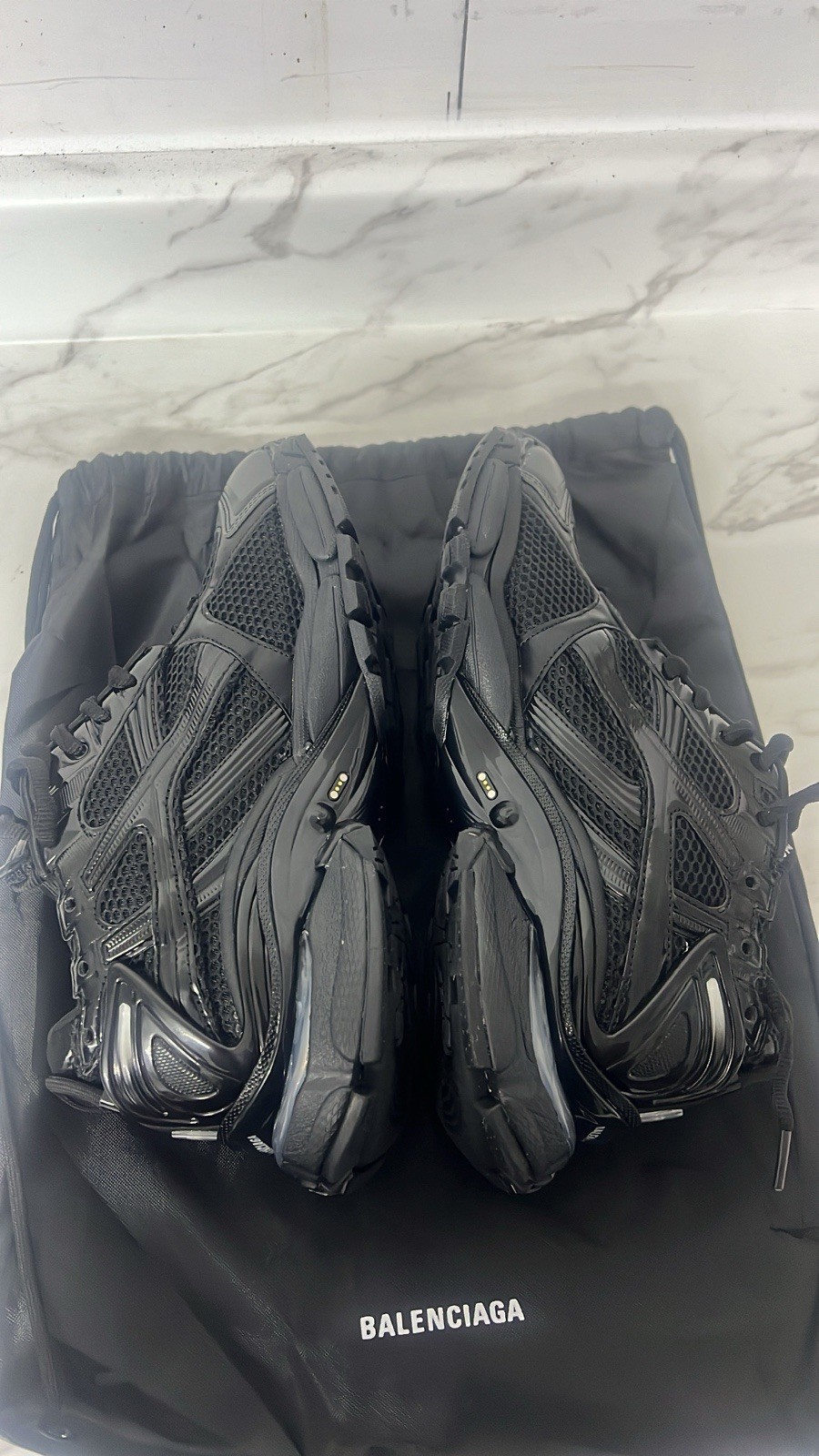Balenciaga Runner Black Low Top Lace-Up Mesh Sneakers w/ Light-Up Heel Logo