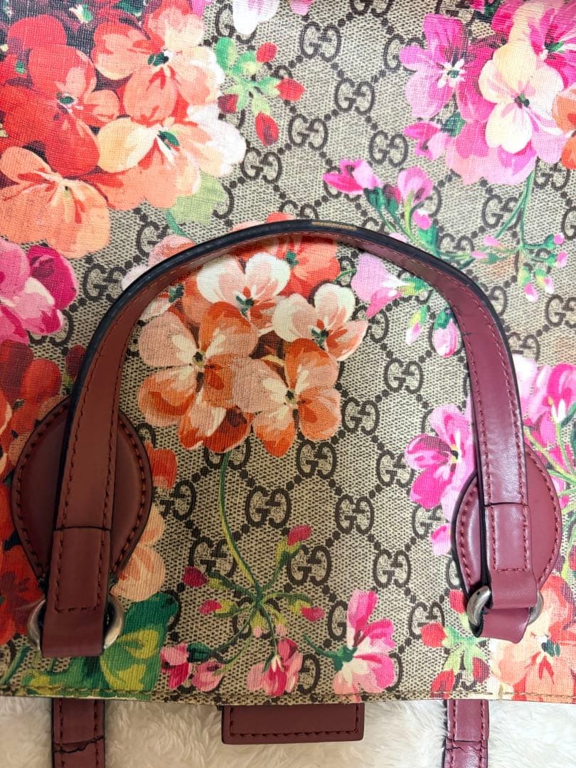 GUCCI GG Blooms Shoulder Hand Bag Magnetic Leather PVC Bordeaux Red Beige Japan