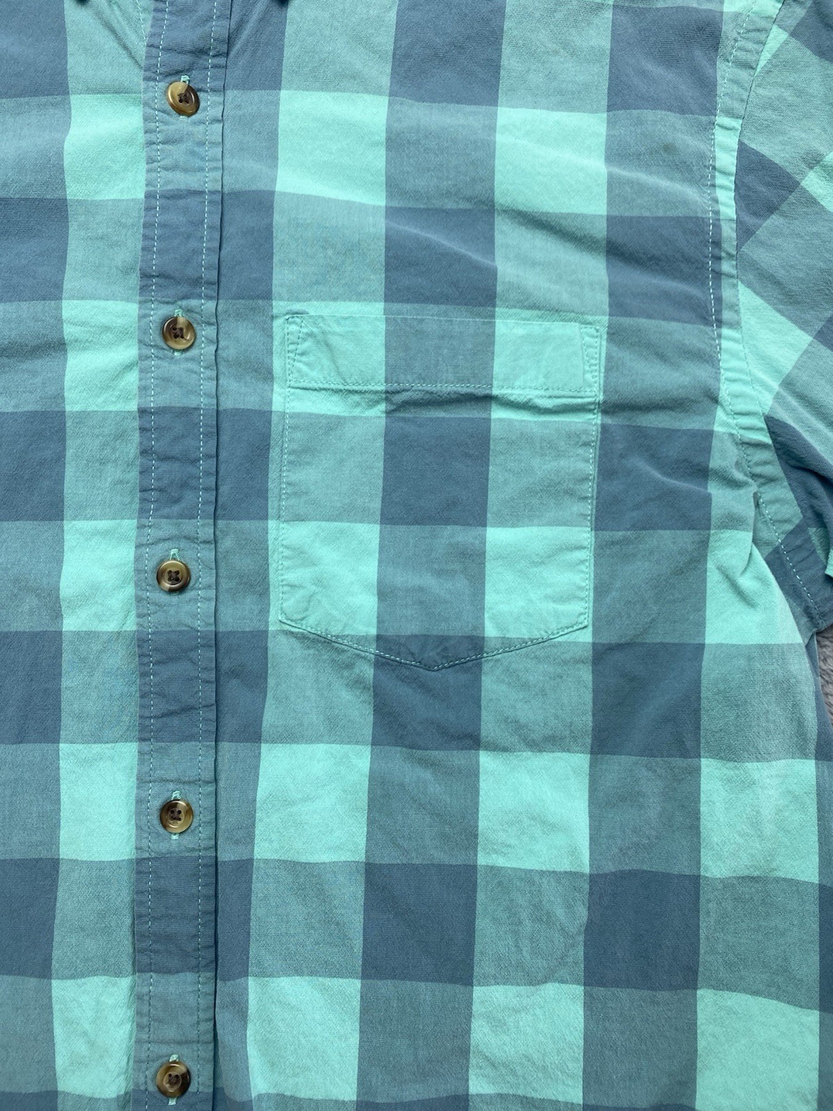 Old Navy Teal/Blue/Green Plaid Button Down Shirt Mens Regular Sz L
