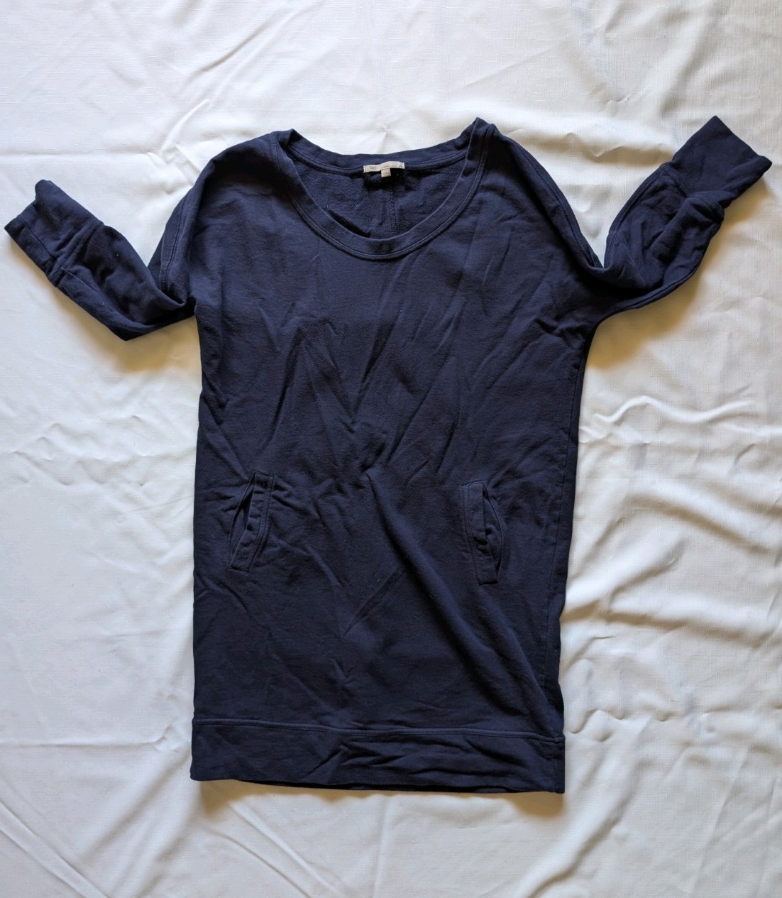Gap Navy Blue Cotton Long Sleeve Pocket T-Shirt Dress Size L Mini RN 54023