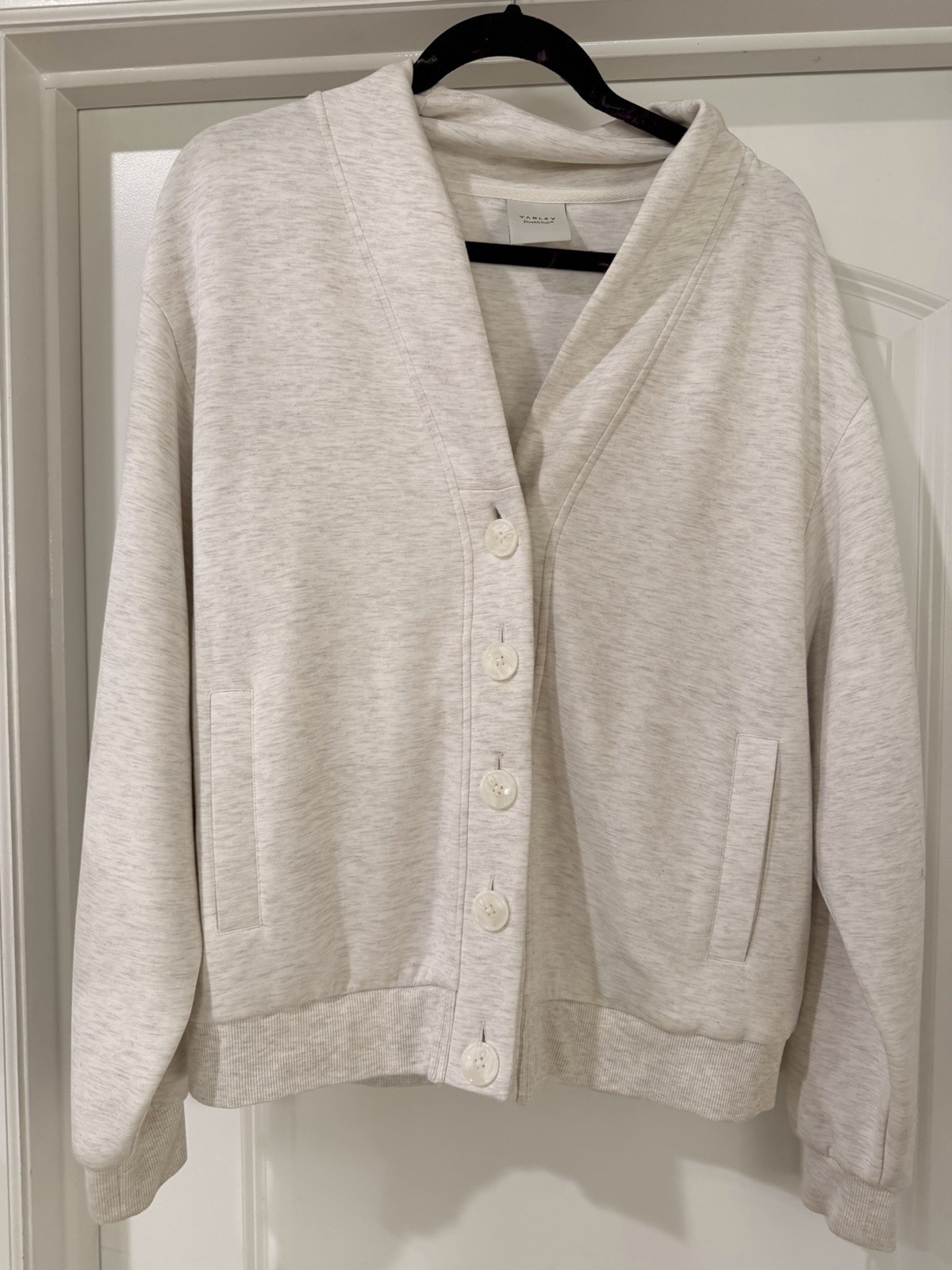 Varley Celeste DoubleSoft Button Through Sweatshirt Cardigan Oatmeal Large L