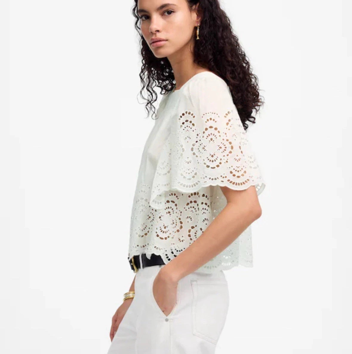 Madewell White Eyelet Flutter Sleeve Top S NWT