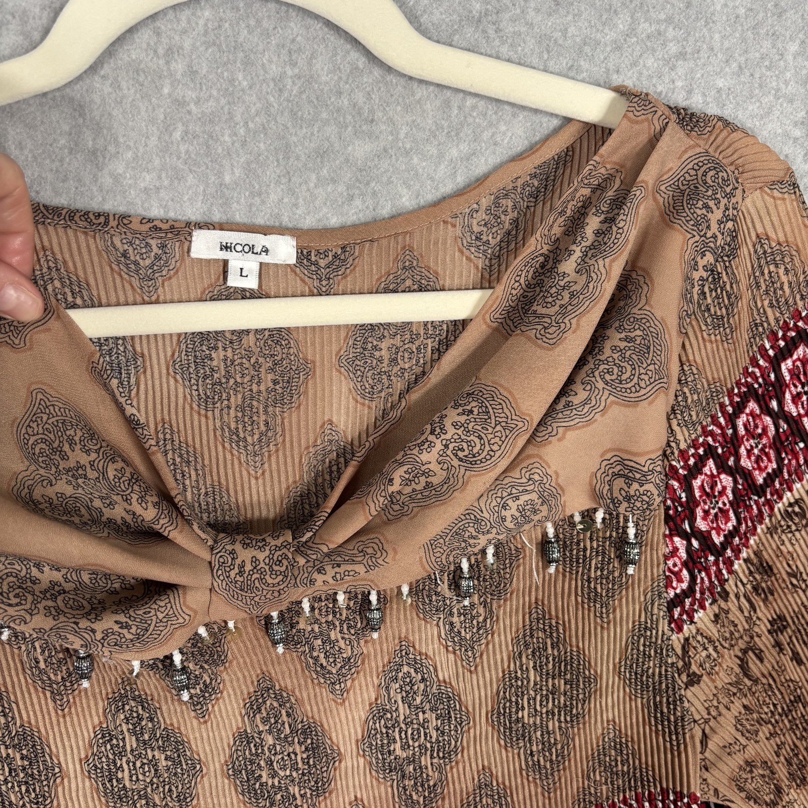 VIntage 90s Fairy Grunge Crinkle Top Large Paisley Embellished Texture Cord Boho