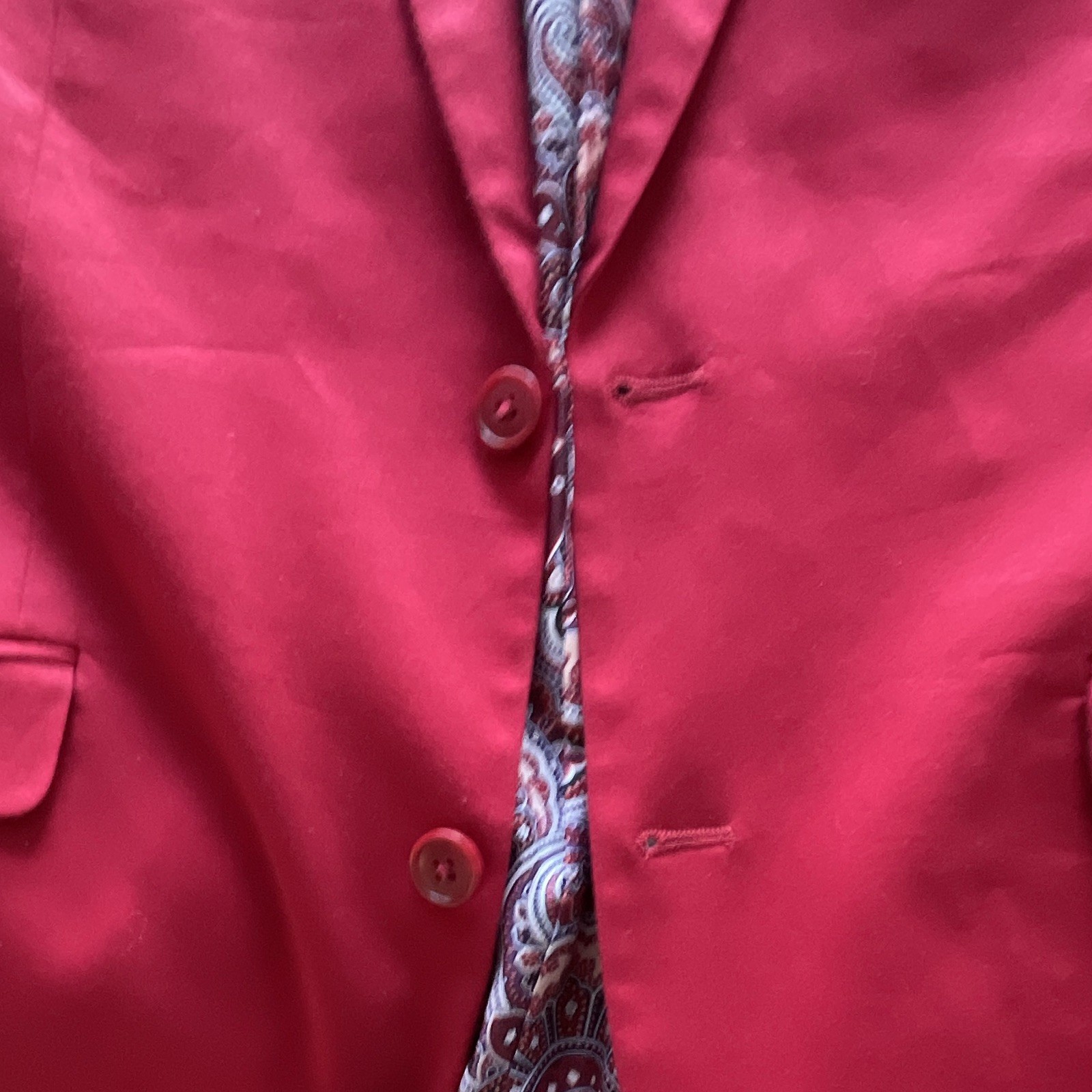 Madison Modern Fit Men’s Red Solid Blazer Jacket Paisley Lined Pockets 40R