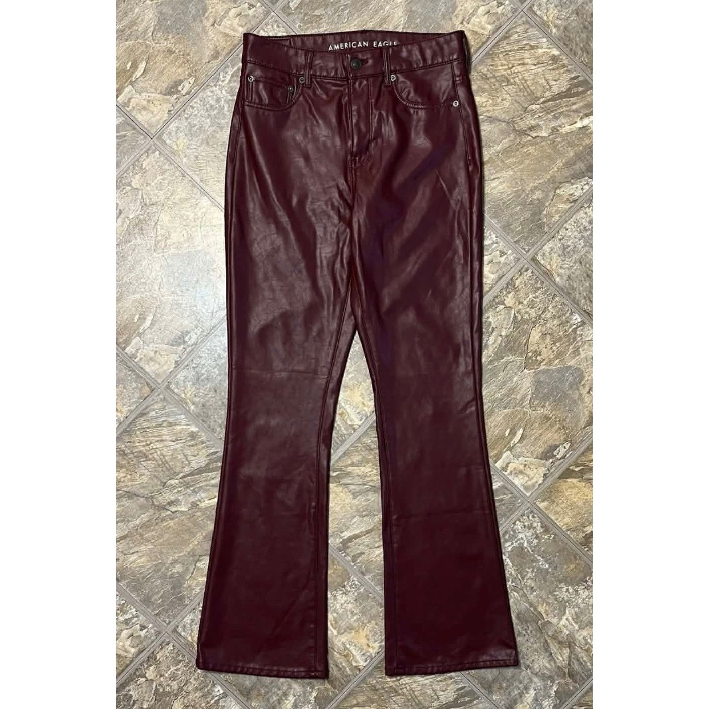American Eagle Super High Rise Kick Boot Pants Women 10 Burgundy Faux Leather