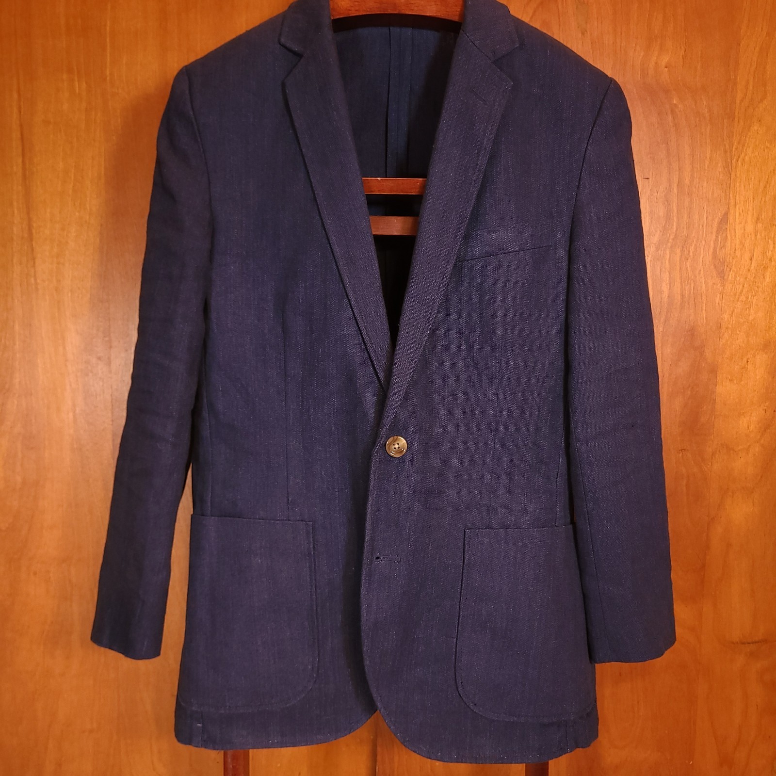 J Crew Sport Coat 36 Linen Blend Patch Pocket Blue