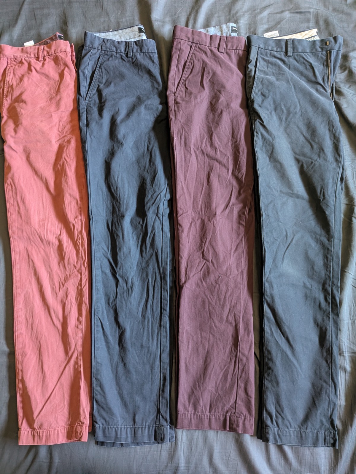 Lot of 4 Banana Republic Aiden Chino Pants 32×34 100% Cotton (Navy, Red, Cassis)
