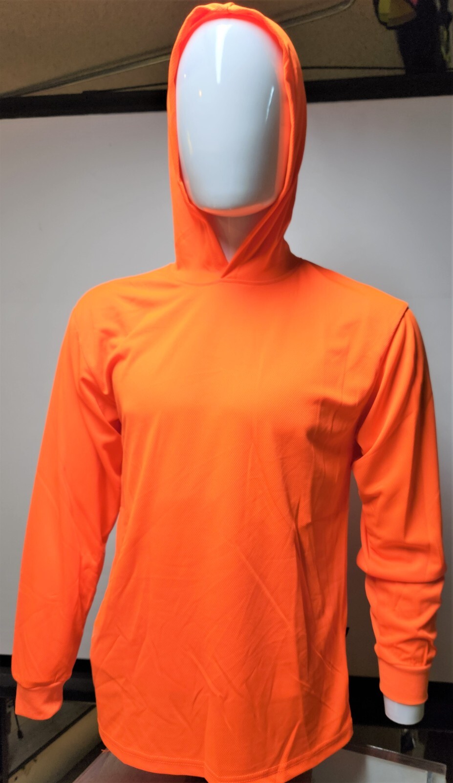 Orange Long Sleeve Safety Shirt With Hoodie, Polyester Birdeye mesh Quick Dry