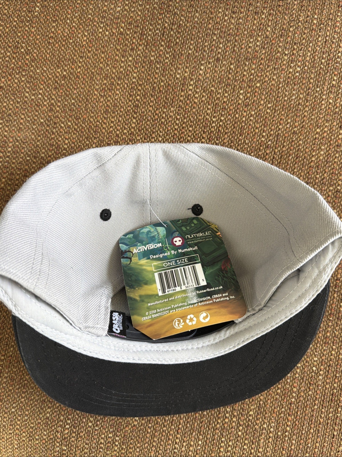 Crash Bandicoot Snapback Hat Gray One Size Adjustable Embroidered Num Skull New