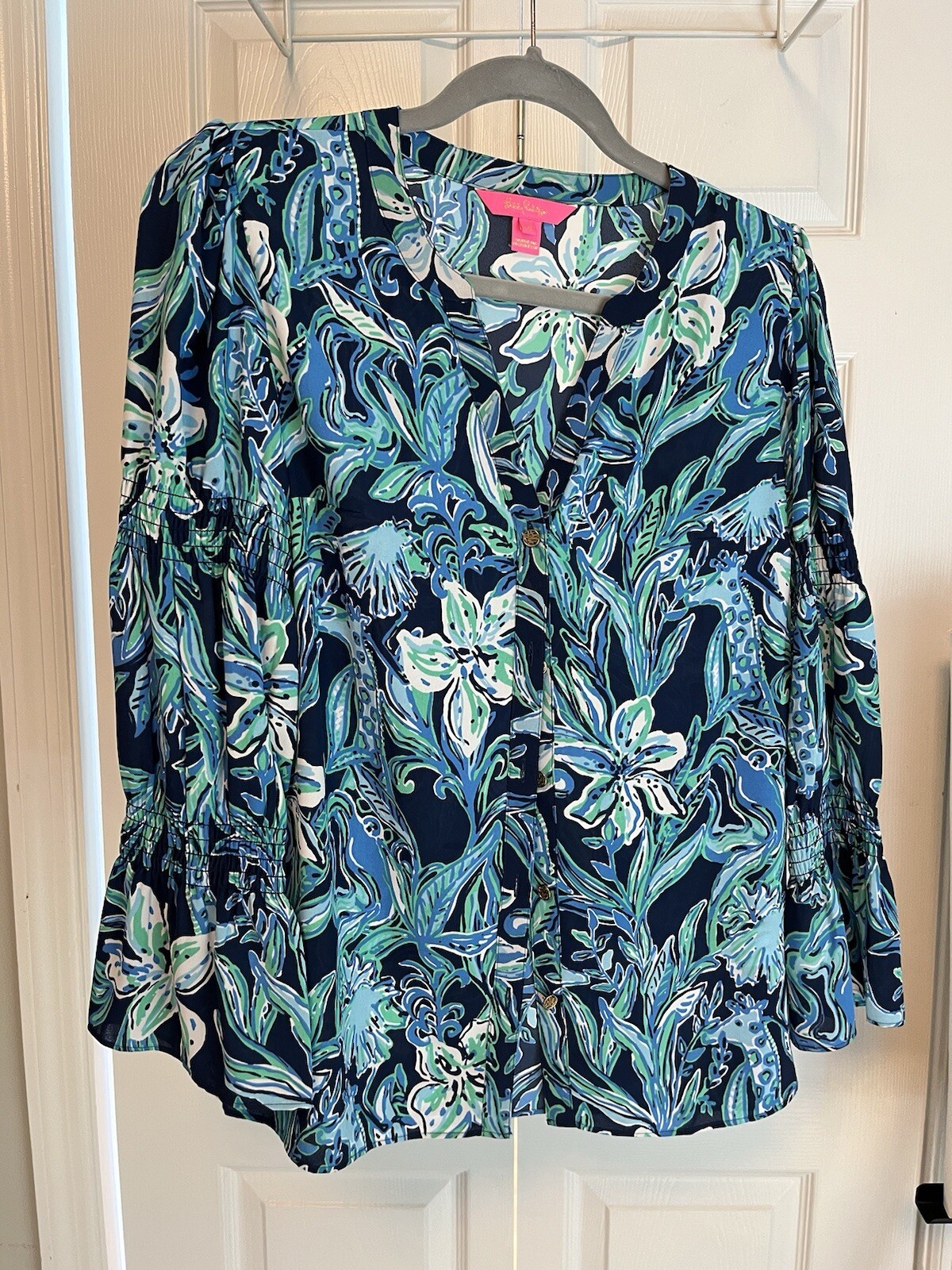 NWT Lilly Pulitzer Maritza Top High Tide Navy Take It Or Leaf It