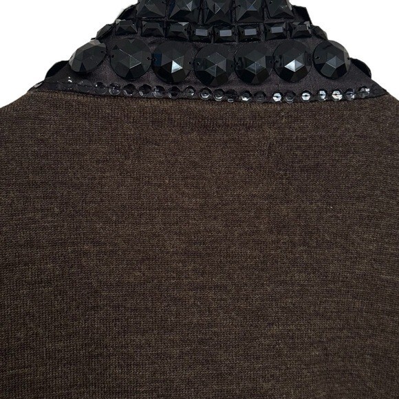 Rockabilly Rules Ambiente 100% Wool Brown Black Beaded Collar Cardigan Rodeo L