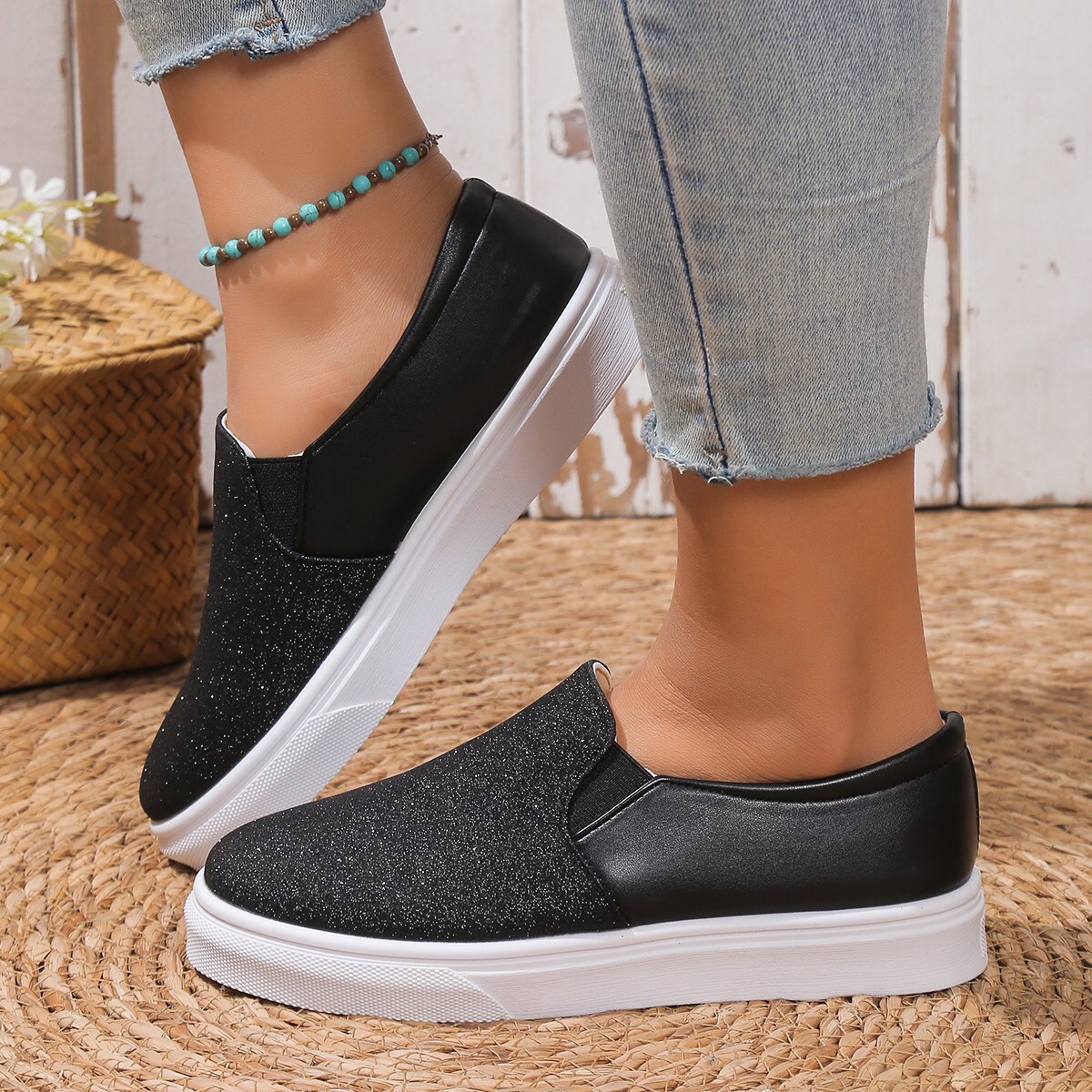 Women’s Slip on Shoes Loafer Flats Sneakers Memory Foam Casual Comfort Glitter C