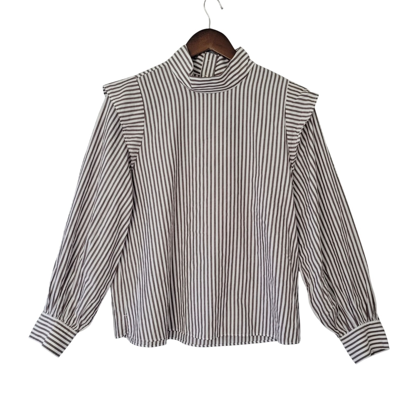 Everlane The Wing Shoulder Mockneck Top Womens Size 6 Pecan White Stripe NWT
