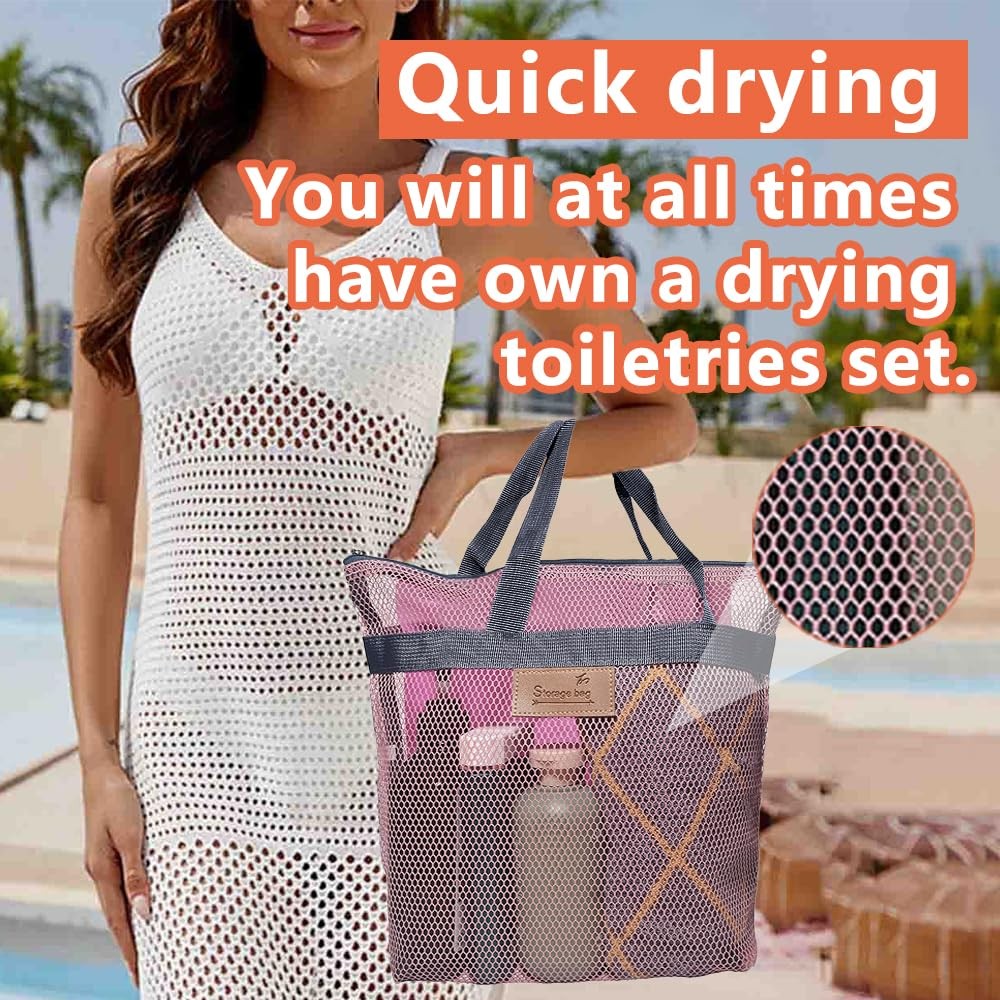 Rotema Mesh Shower Bag with Zipper, 11.8×9.8Inches, 11.8 x 9.8 inches, Pink