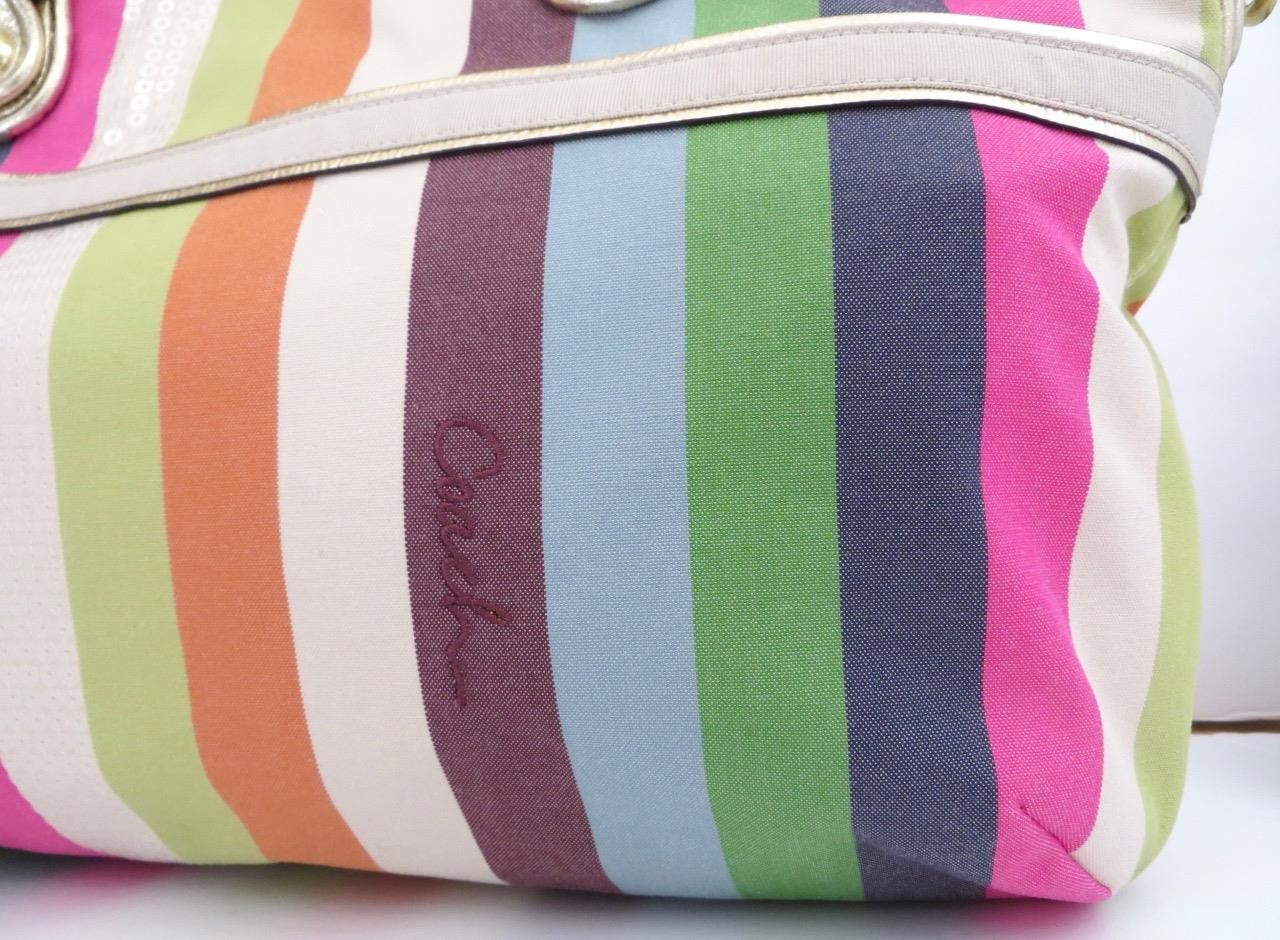 New Coach Legacy Striped Pink Green Blue Sequined Rocker Purse Crossbody RARE!