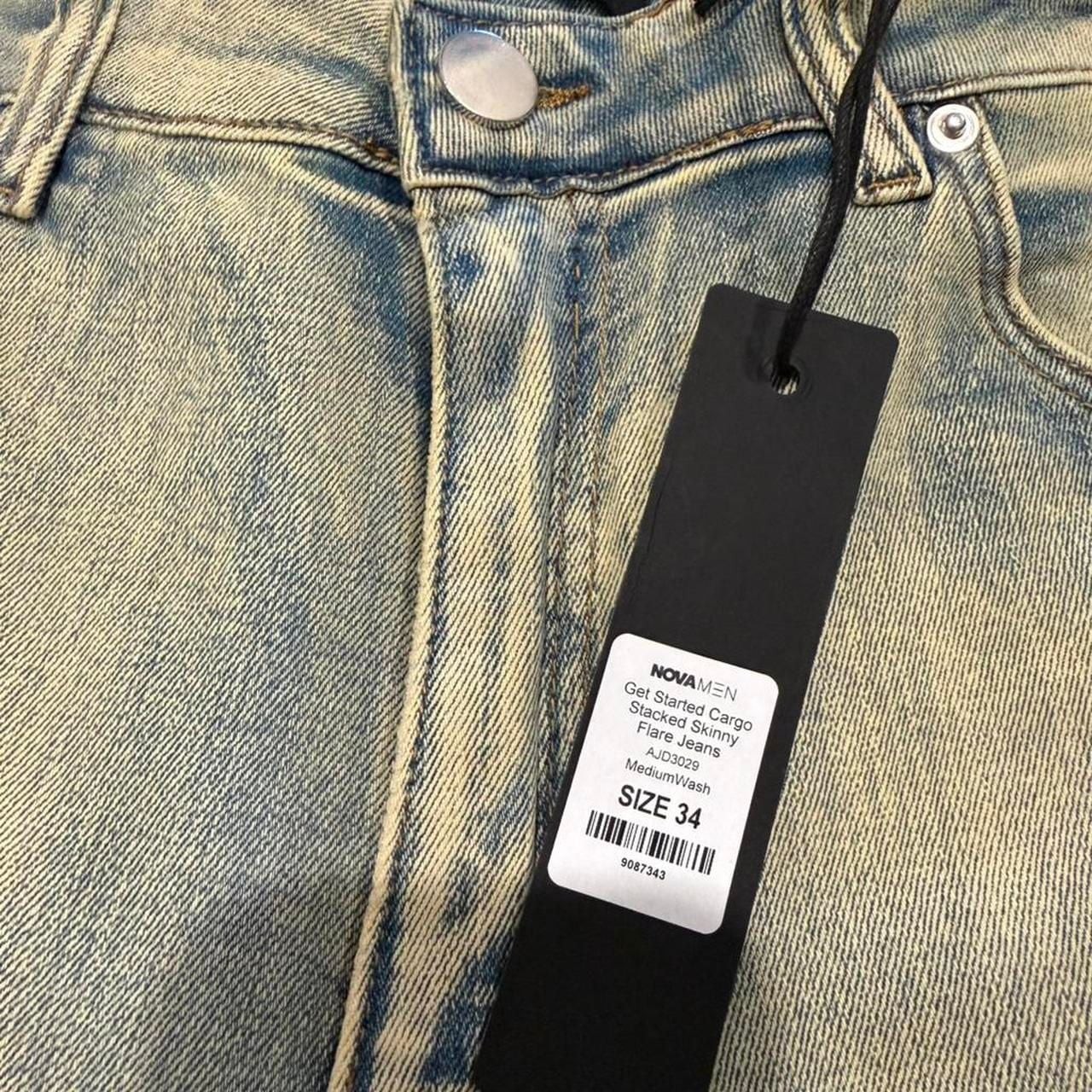 Nova Men Get Started Cargo Stacked Skinny Flare Jeans Size 34