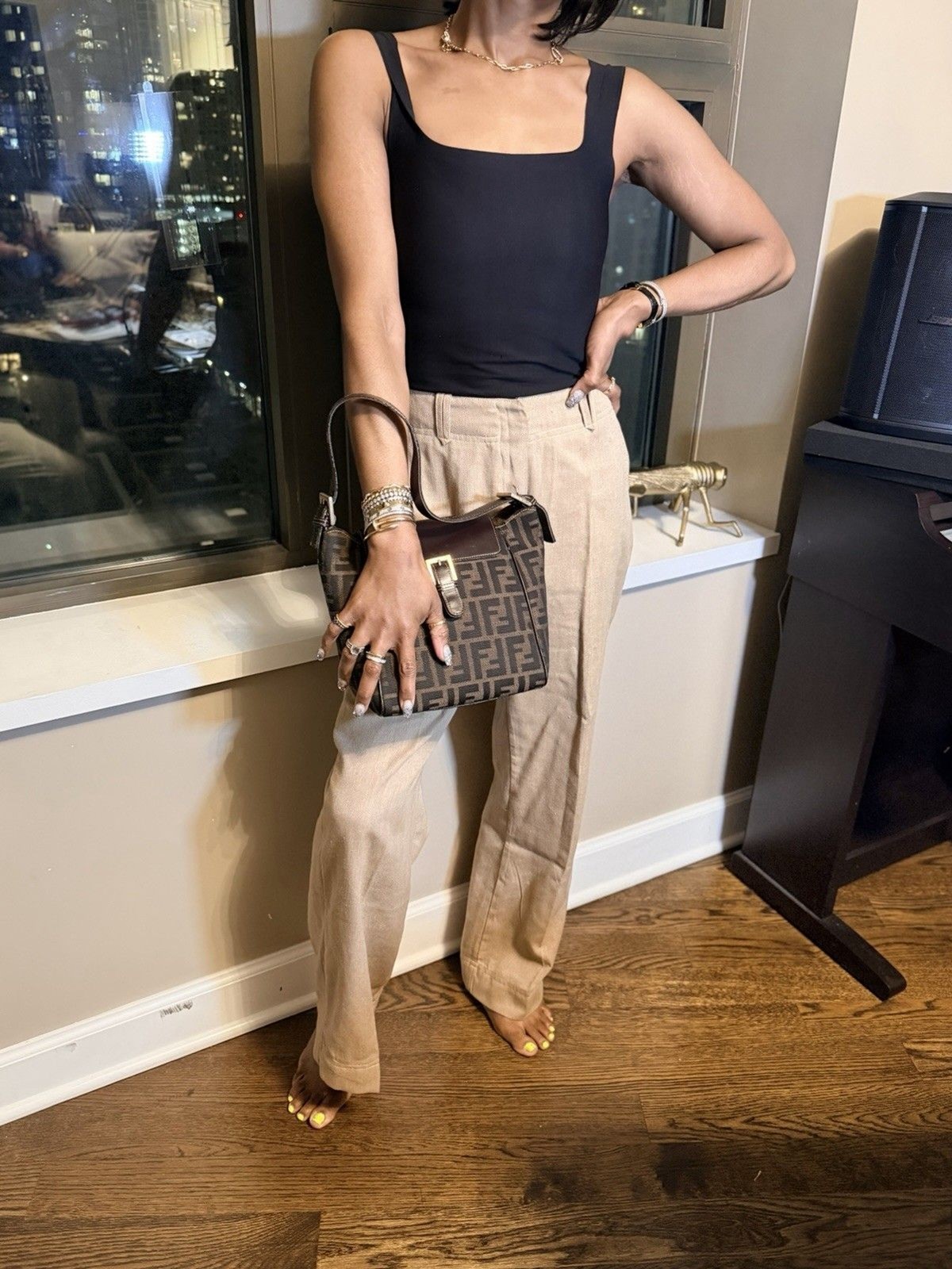 ✨ Authentic Fendi Zucca Shoulder Top Handle Crossbody Bag Canvas & Leather FF