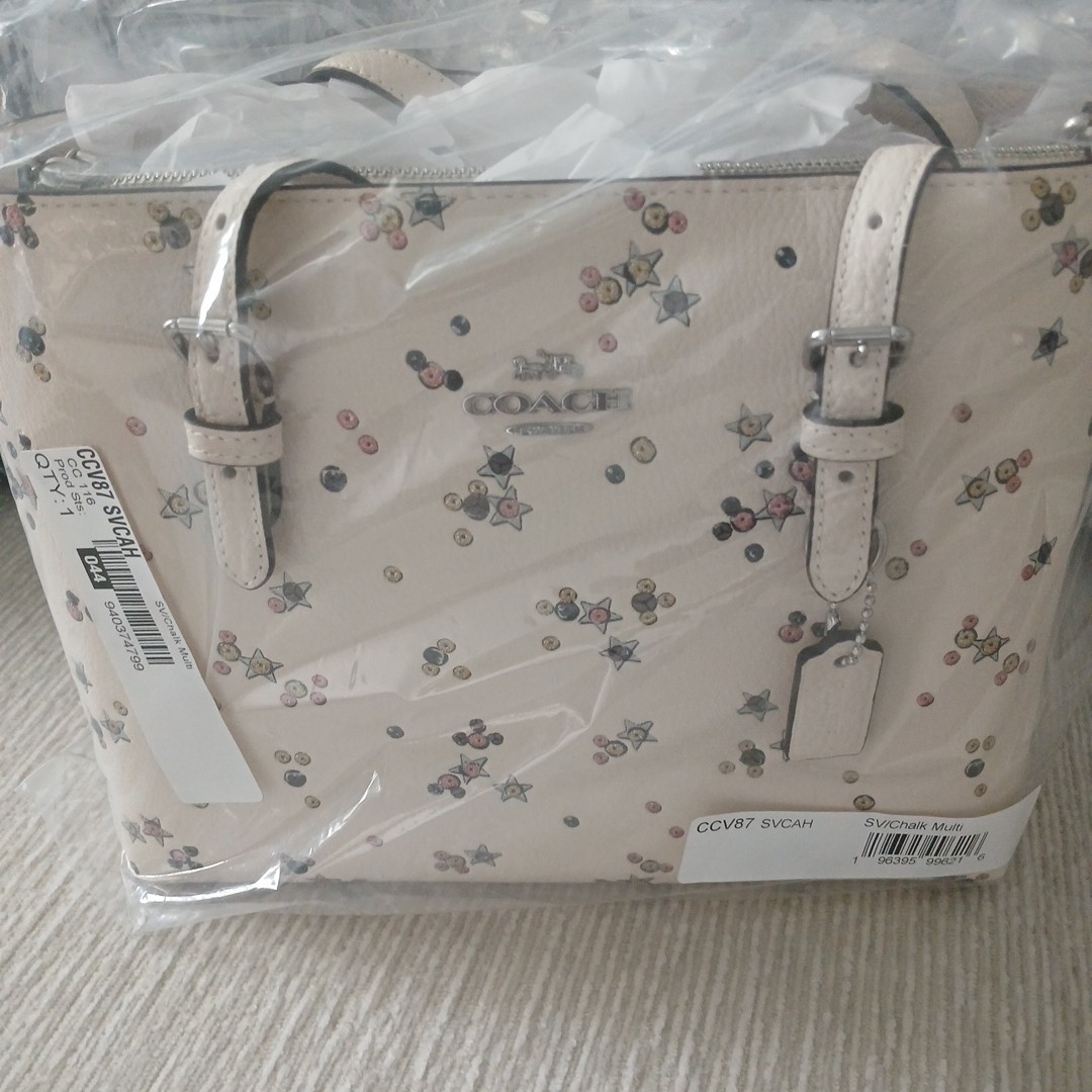 NWT Coach Mollie Tote Bag 25 Star Print CCV87 Silver Chalk Leather MSRP $428
