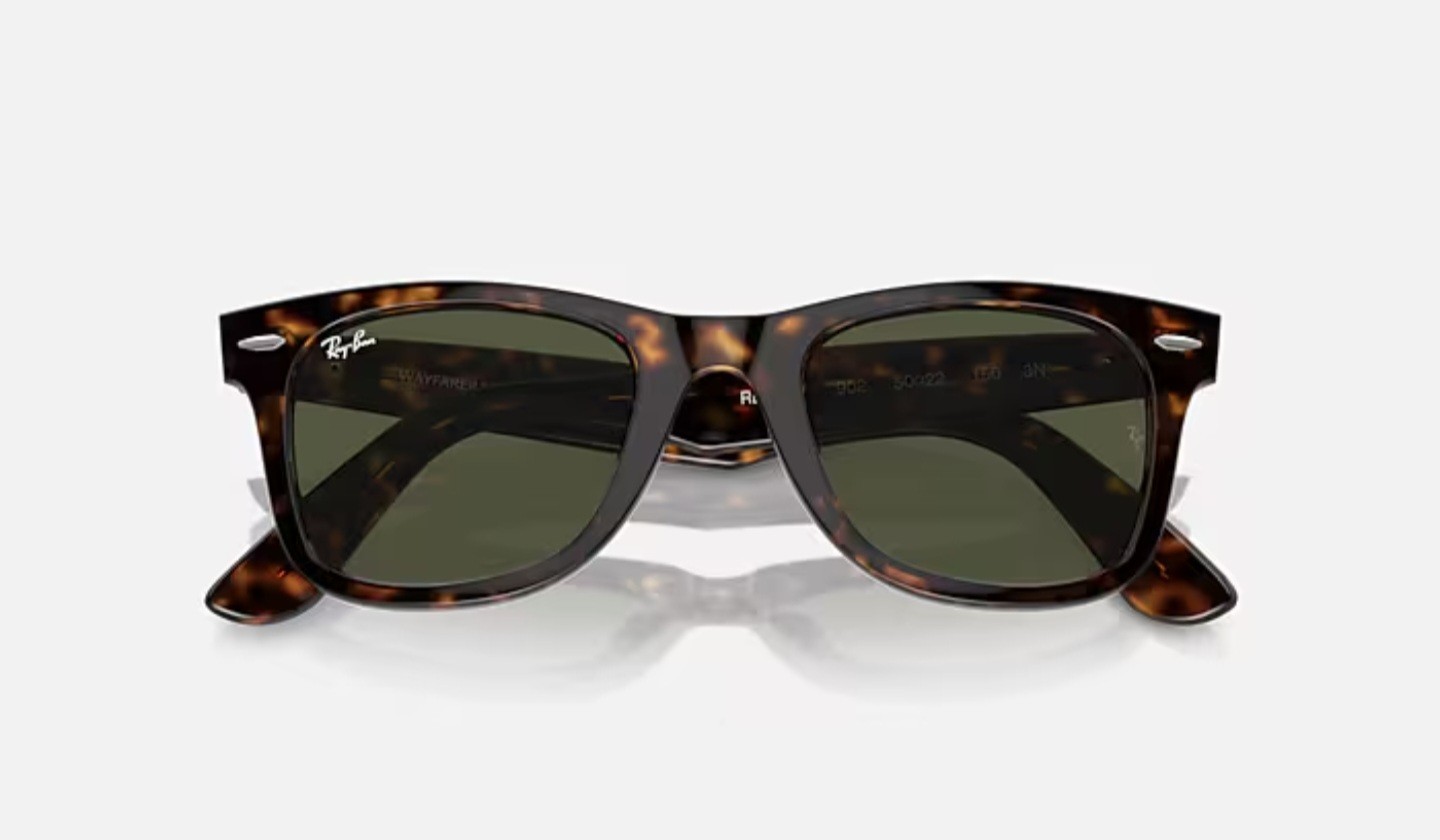 Ray-Ban RB2140 902 50-22 Wayfarer Green Lenses Unisex Sunglasses Tortoiseshell