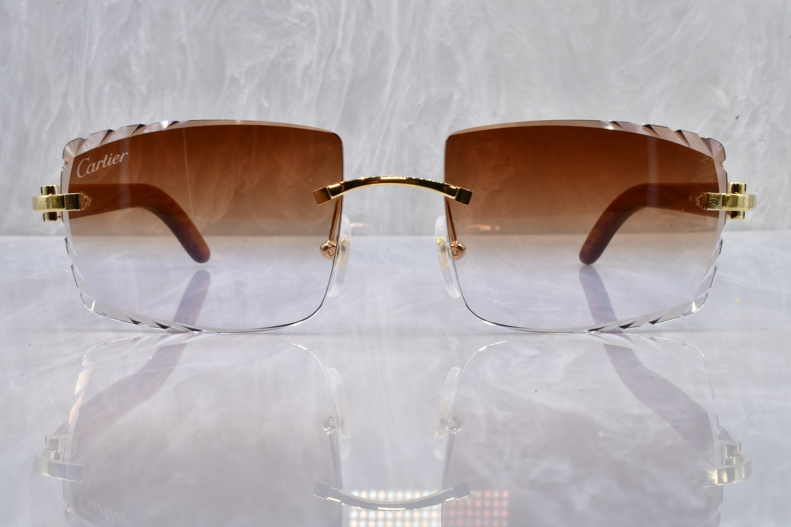 Cartier big c diamond cut lenses wood horn trivex Sunglasses ct0092o Choc 56