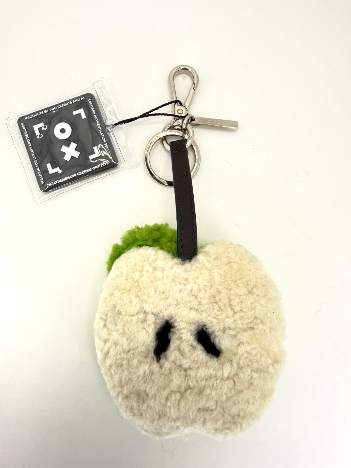 FENDI Green Apple Fur Leather Bag Charm Silver Keychain – Excellent Condition