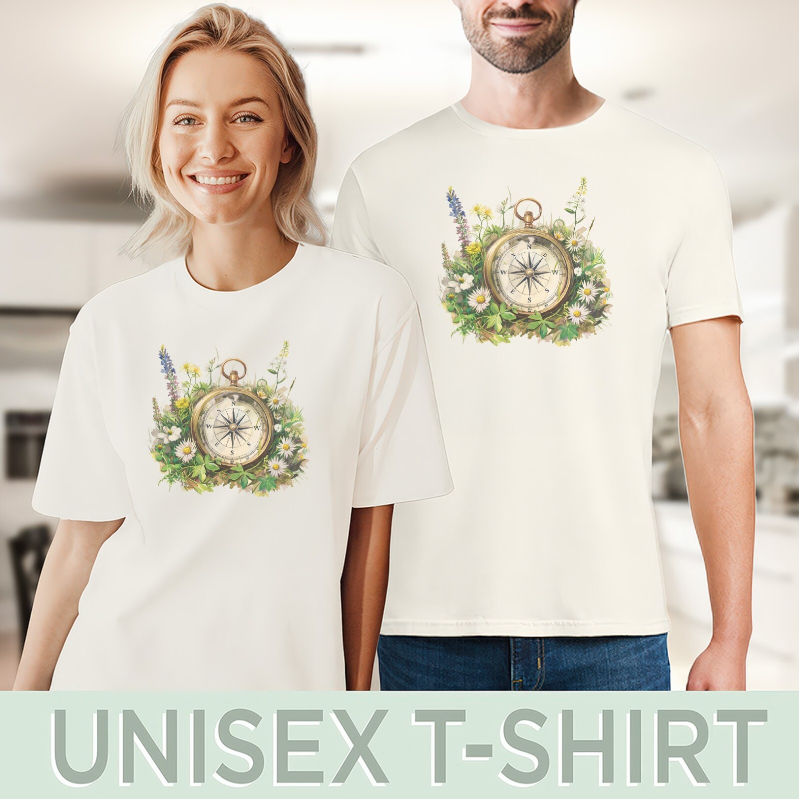 Floral Compass Tee Nature Shirt Wanderlust Top Adventure Clothing