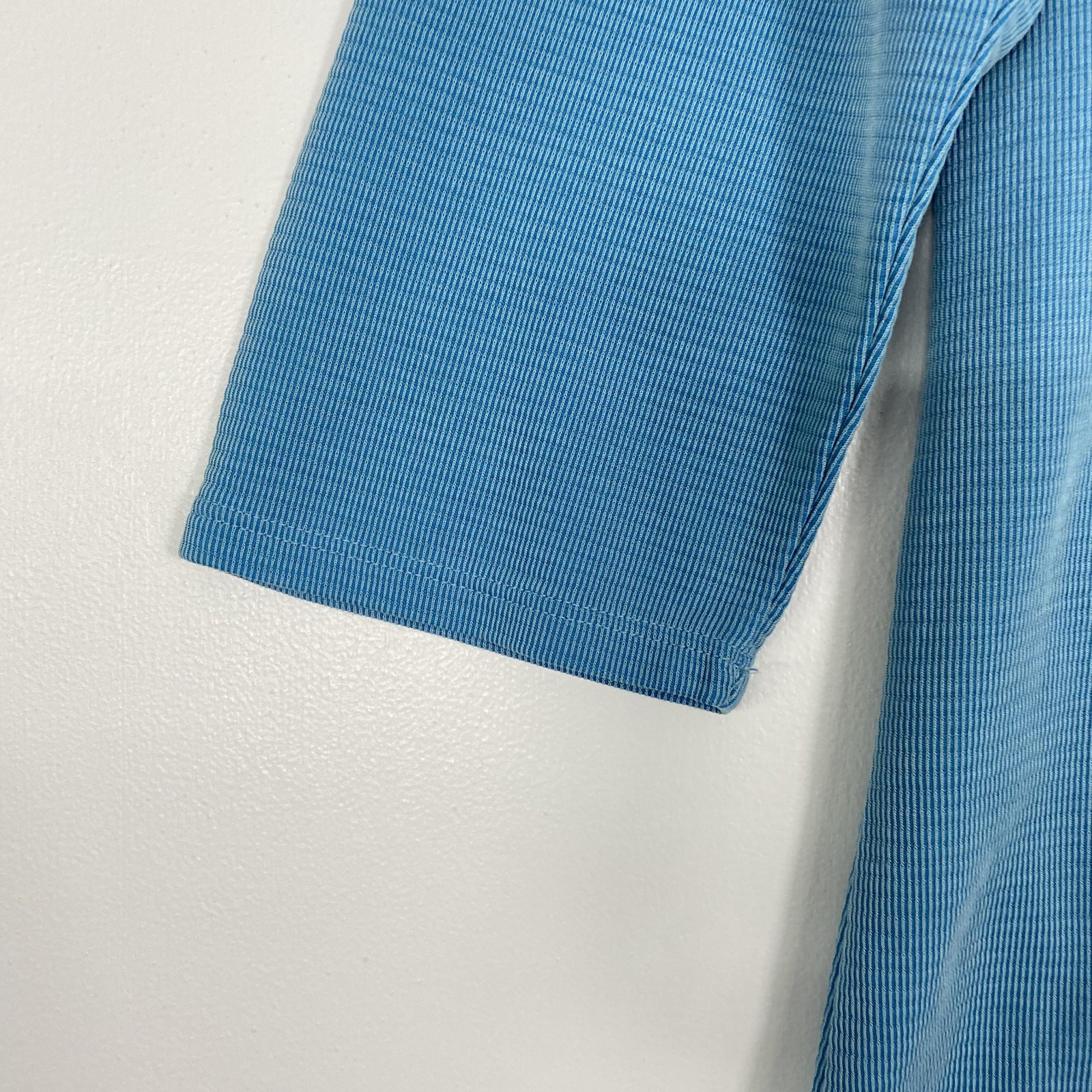 SEG’MENTS Shirt Womens Large Blue Tencel 3/4 Sleeve V Neck Textured Tunic Top