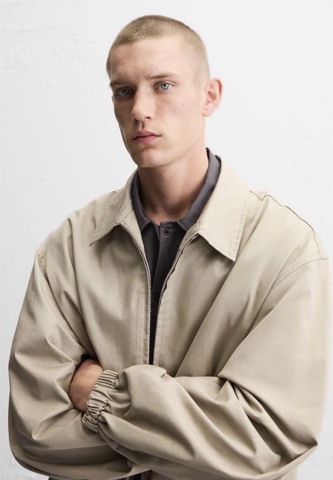 Men Zara Statement Lined Jacket Beige (Runs Big, check description for sizing)