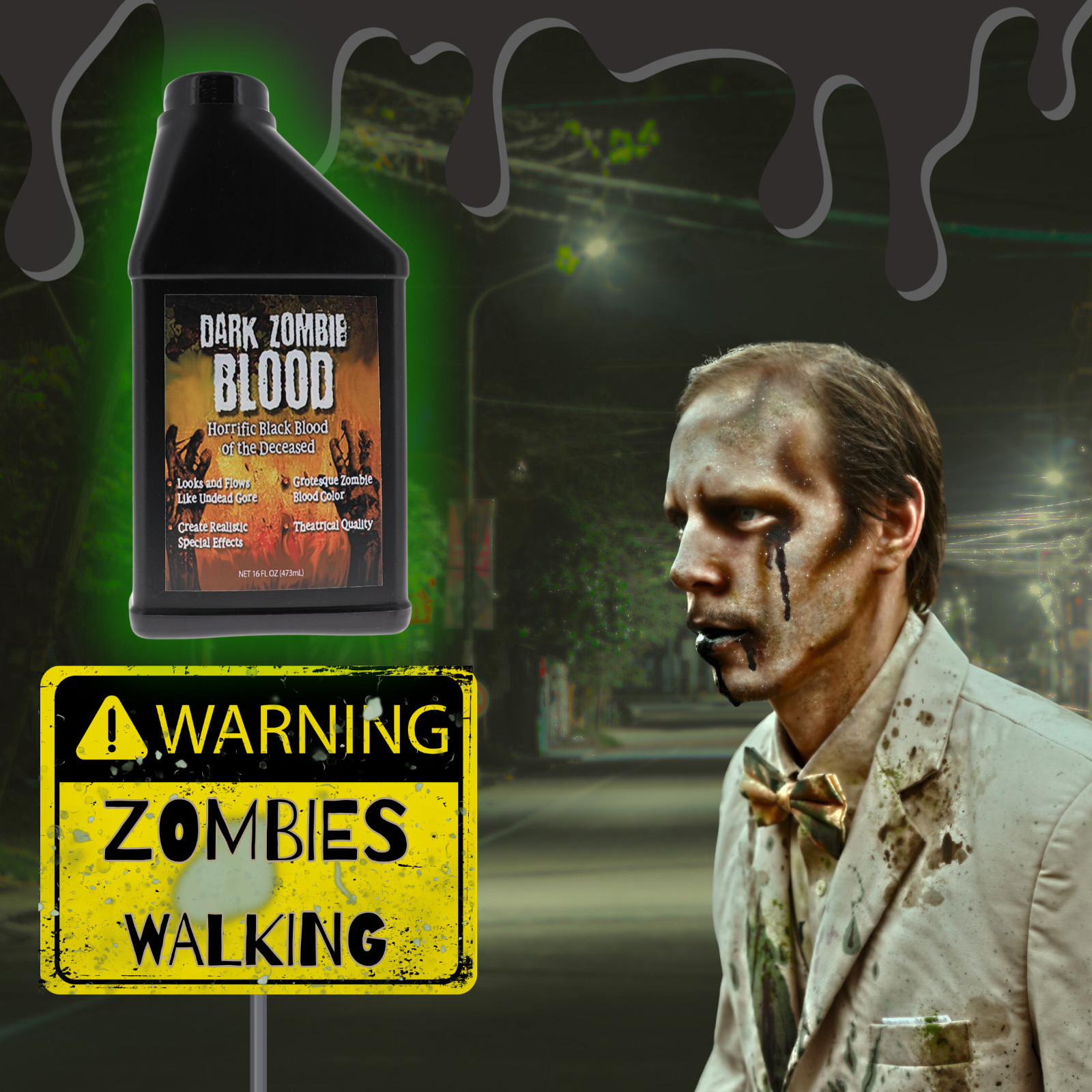 Dark Zombie Blood – 16 fl oz Bottle Ultra-Realistic Black Fake Blood Halloween