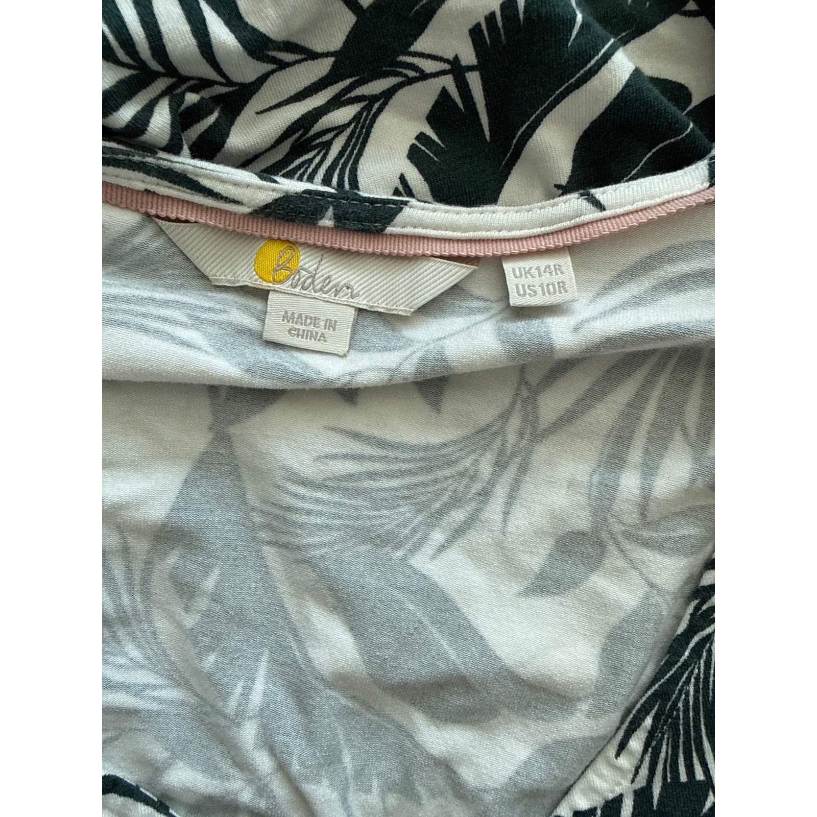 Boden Midnight Garden Tropic Foliage Midi Dress Pockets Green & White Size 10R