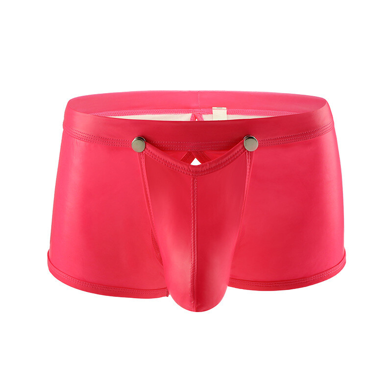 Men Sexy Wet Look Shiny Boxer Briefs Trunks Underwear Removable Button Pouch