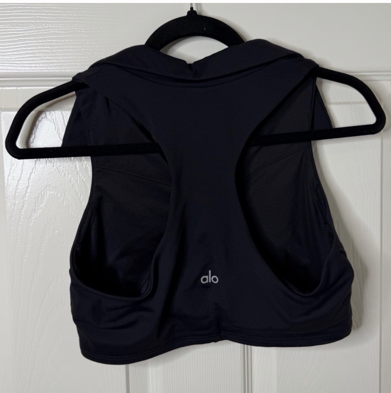 Alo Yoga Black Collared Racerback Sports Bra Full Coverage Pullover Size L