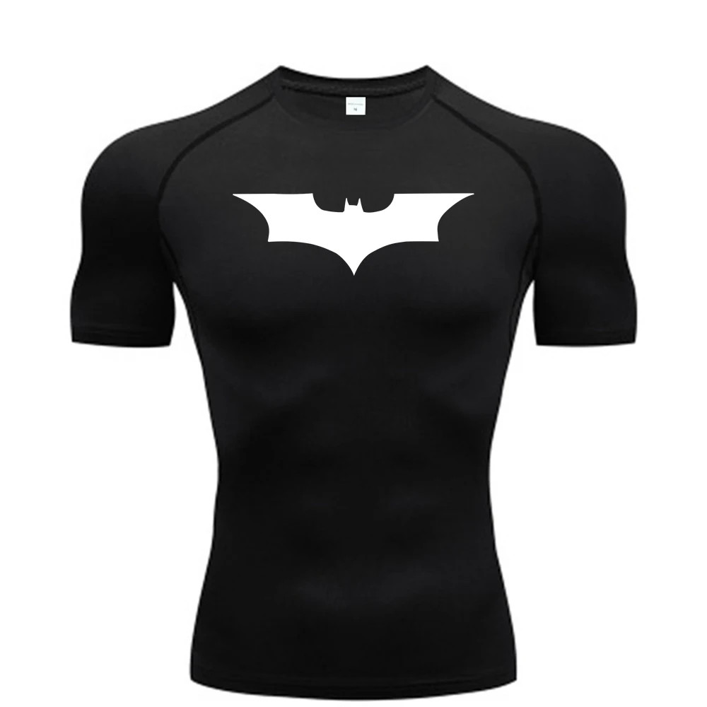 Bat Printed Men’S Tight T-Shirt Running Compression Compression T Shirt Gym Fitn