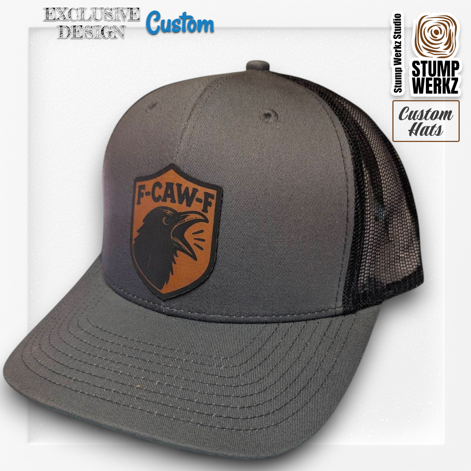 Custom Hat Trucker Baseball Cap Richardson Leather Patch Funny F-CAW-F Crow