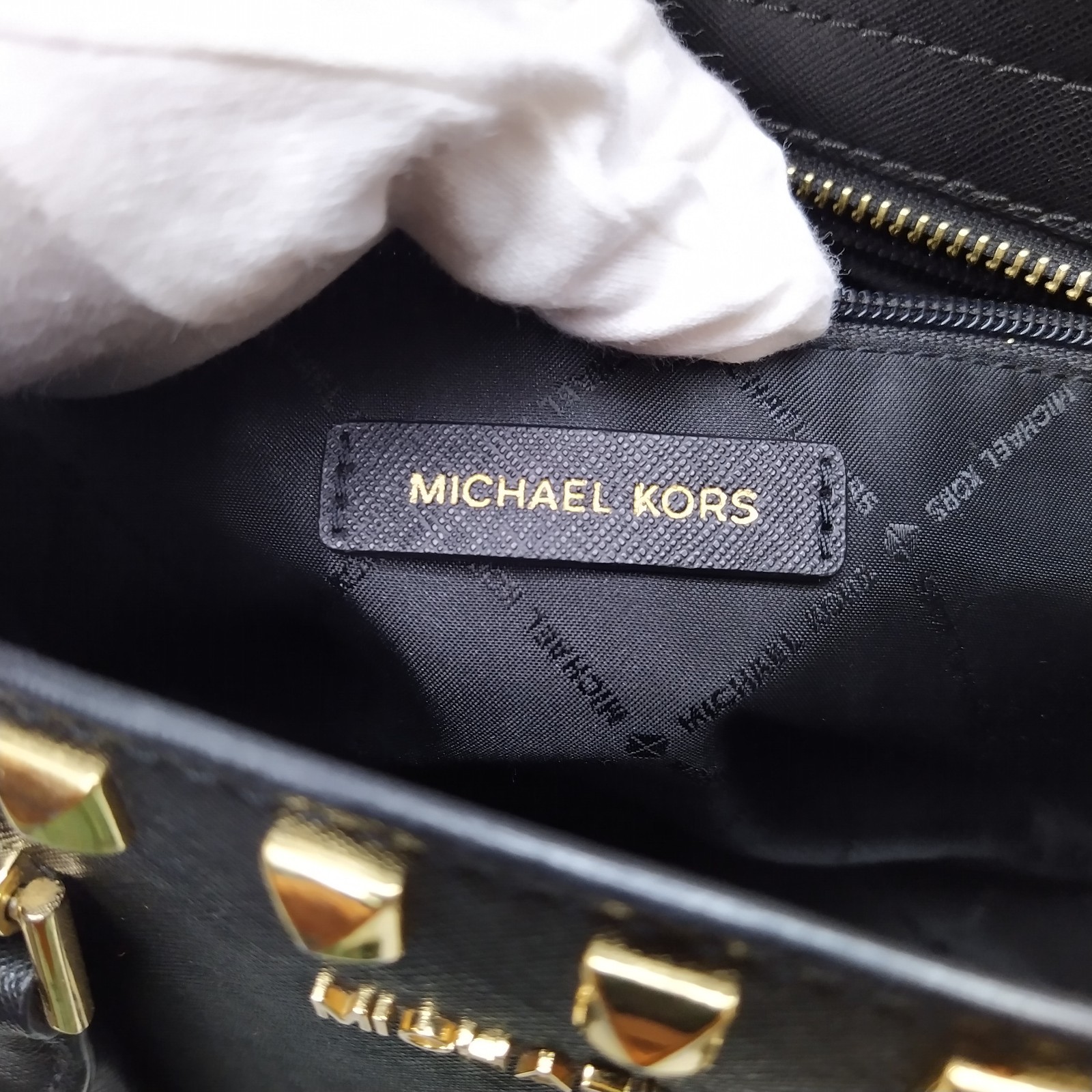 Michael Kors Black Leather Studded Double Handles Satchel Bag