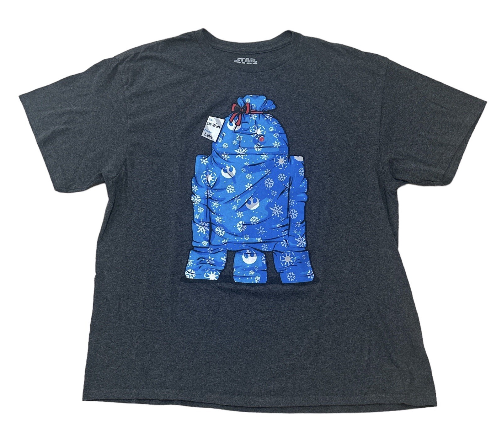Star Wars T Shirt Men’s XL Grey Blue R2D2 Christmas Holiday Obi Wan Graphic Tee