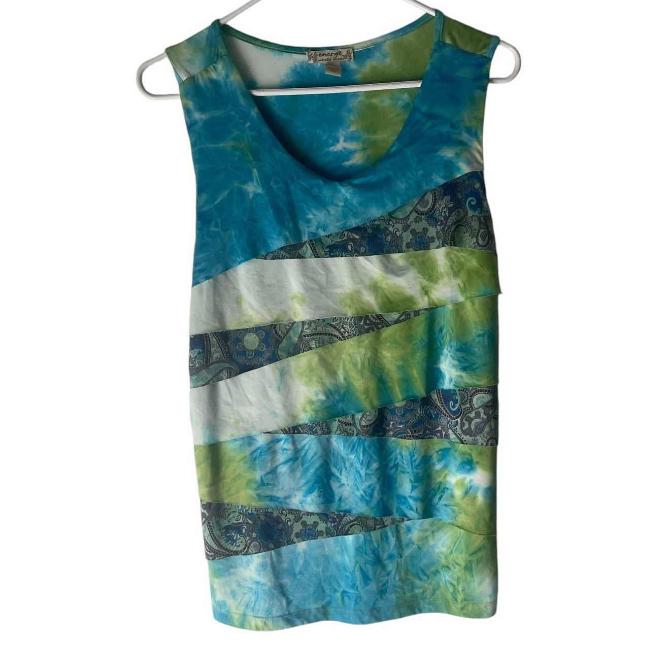 Energe Women’s Size Small Fairy Hippie Green Blue Tiered Mixed Media Top