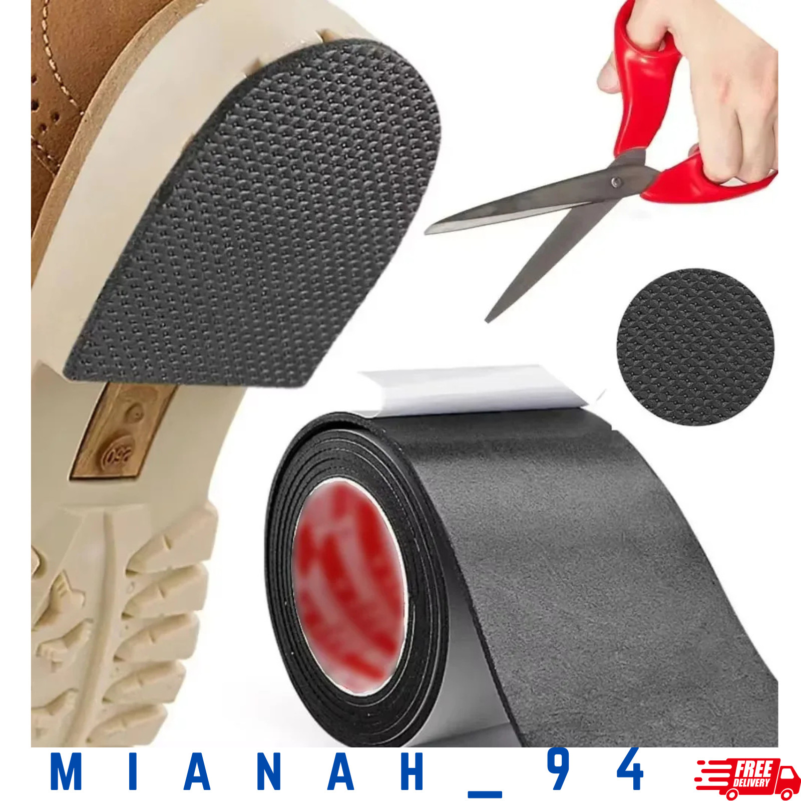 Self Adhesive EVA Shoe Sole Repair Patch Black Rubber Anti Slip Protector Pads