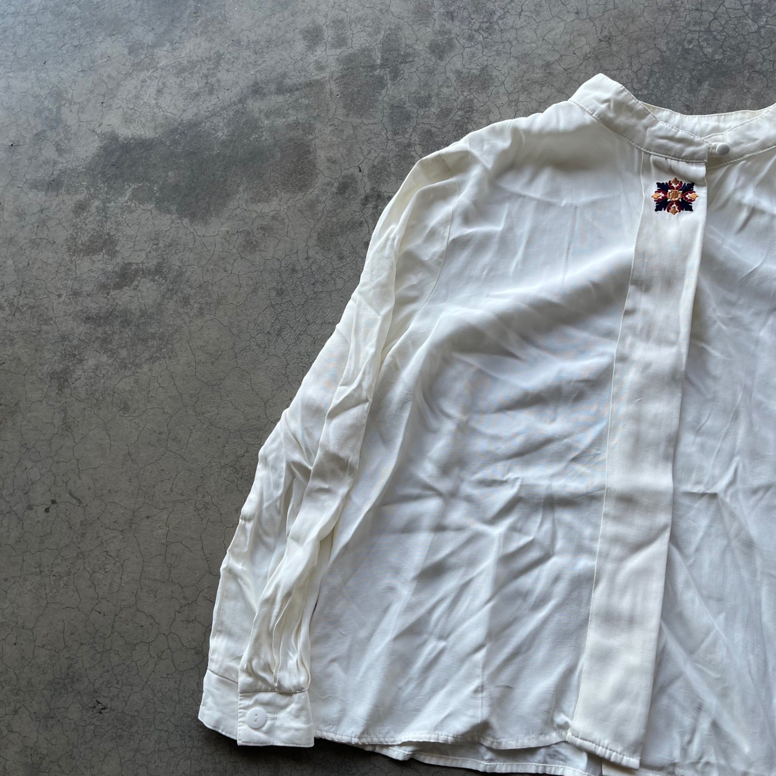 Norton McNaughton Petites Ivory White Embroidered Mandarin Collar Blouse Size 14