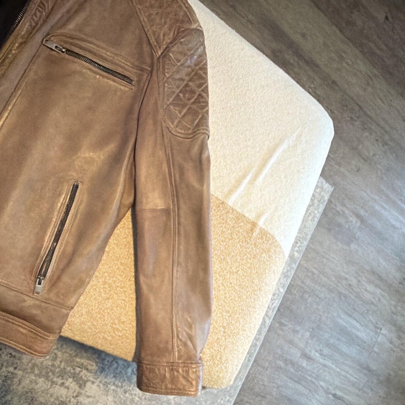 Wilsons Leather Men’s Brown Quilted Full Zip Biker Jacket Pockets XXL