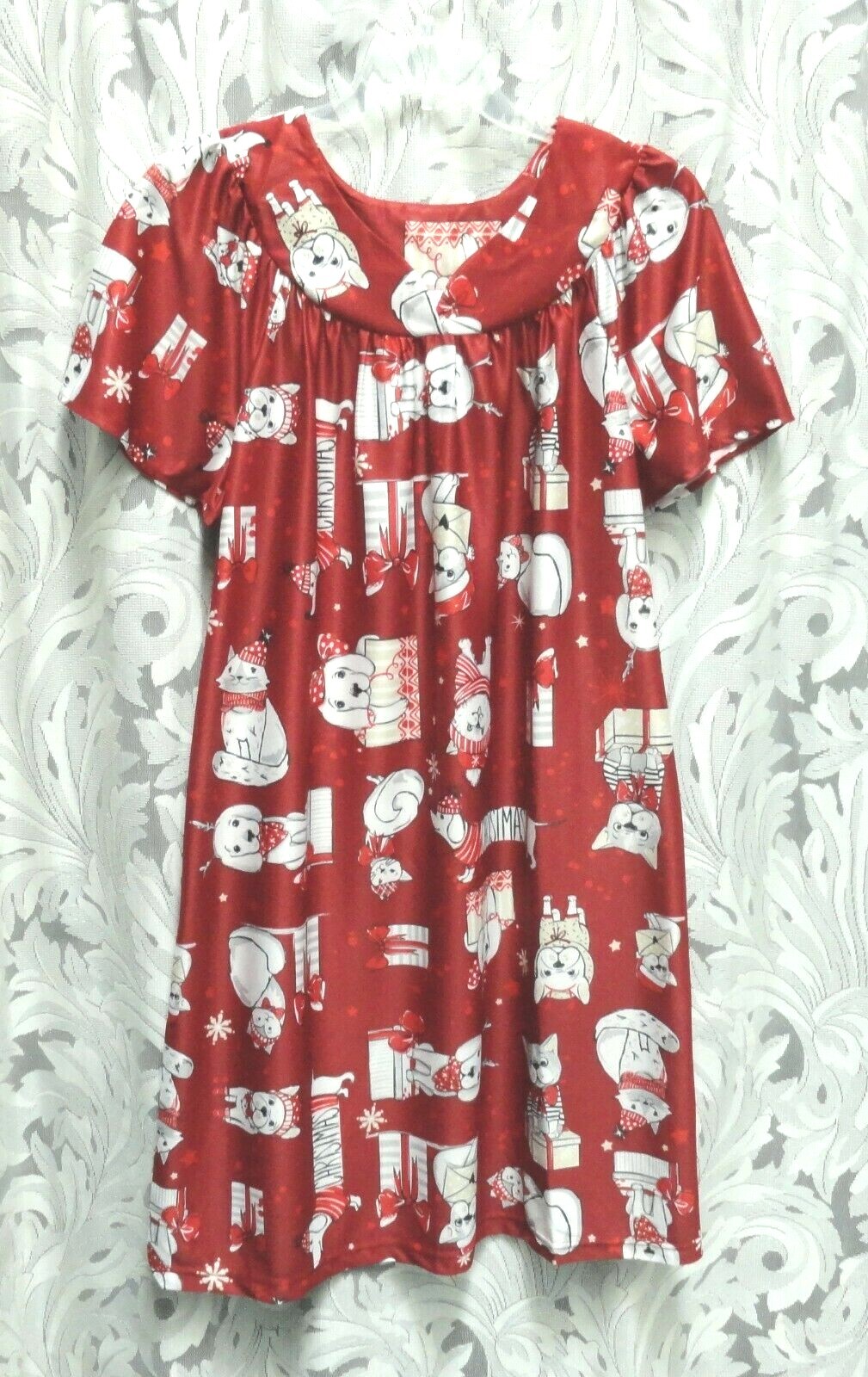 XL DOGS CATS XMAS GIFTS SILKY SOFT 100% POLYESTER KNIT LOUNGER NIGHTGOWN GOWN