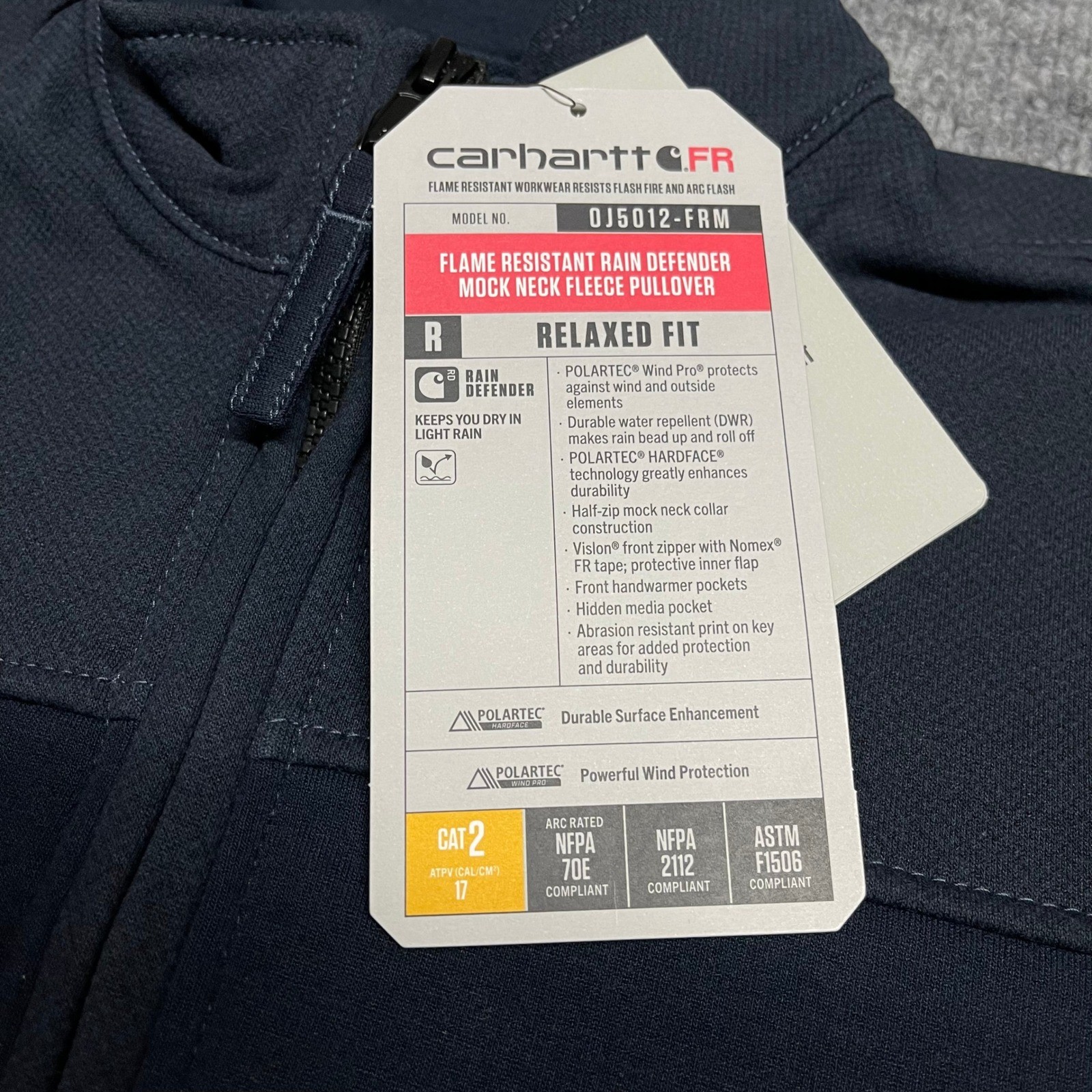 Carhartt FR Pullover Mens Small Blue Rain Defender Mock Neck Flame Resistant