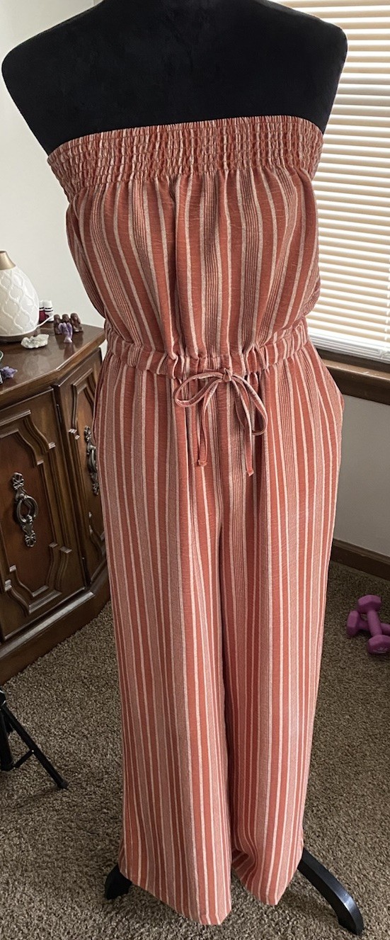 No Boundaries Striped Strapless Jumpsuit Wide Leg Boho Festival Groovy SM 4-6
