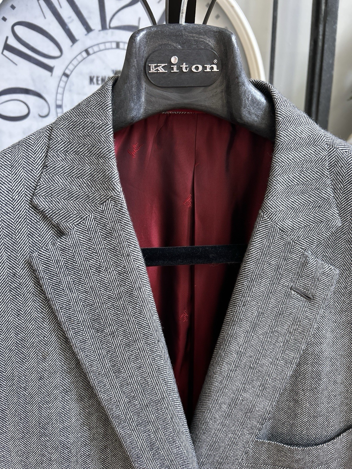 ISAIA men’s sport jacket coat – wool – black white herringbone – EU 58S US 46S