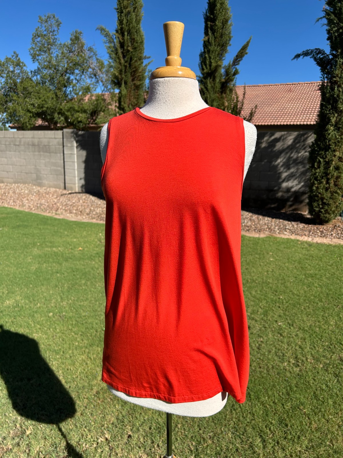 Eileen Fisher Crew Neck Long Shell Top Tank S Flame Tencel Jersey $98 NWT