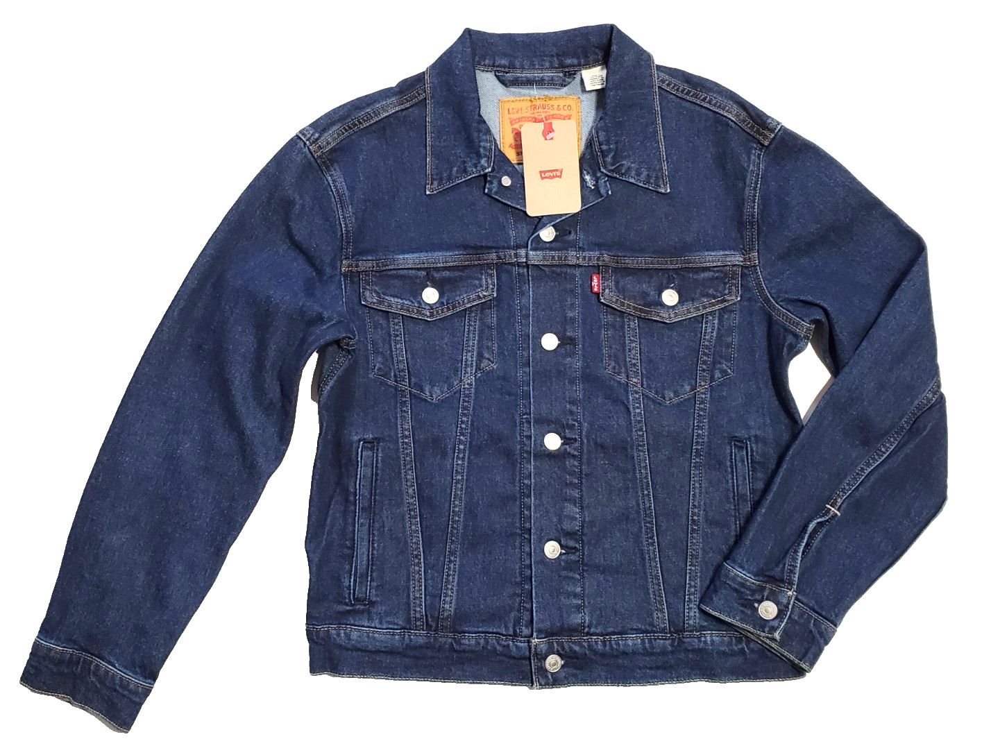 NWT $89.50 Levi’s Men’s Size Small Trucker Denim Dark Blue Wash Jacket