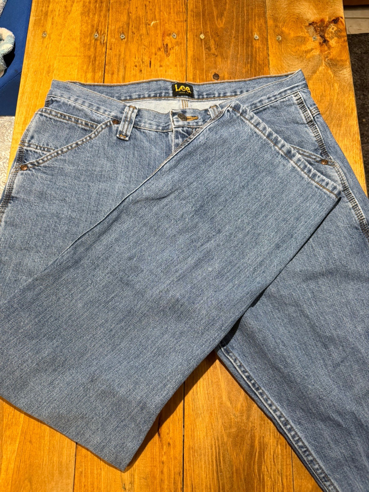 Lee Dungaree Mens Blue Denim Loose Fit Straight Leg Carpenter Jeans Size 33×30