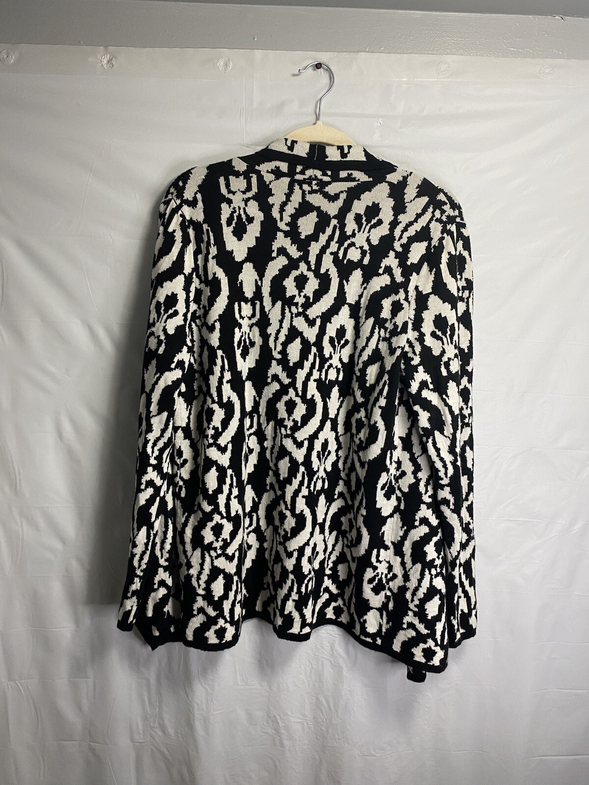 Elliott Lauren Womens Wool Geometric Zebra Print Open Front Drape Cardigan Large